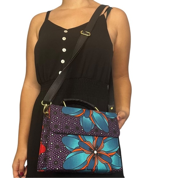 NEW Ankara African Print Multicolored Convertible Crossbody Purse Handbag - Picture 9 of 9
